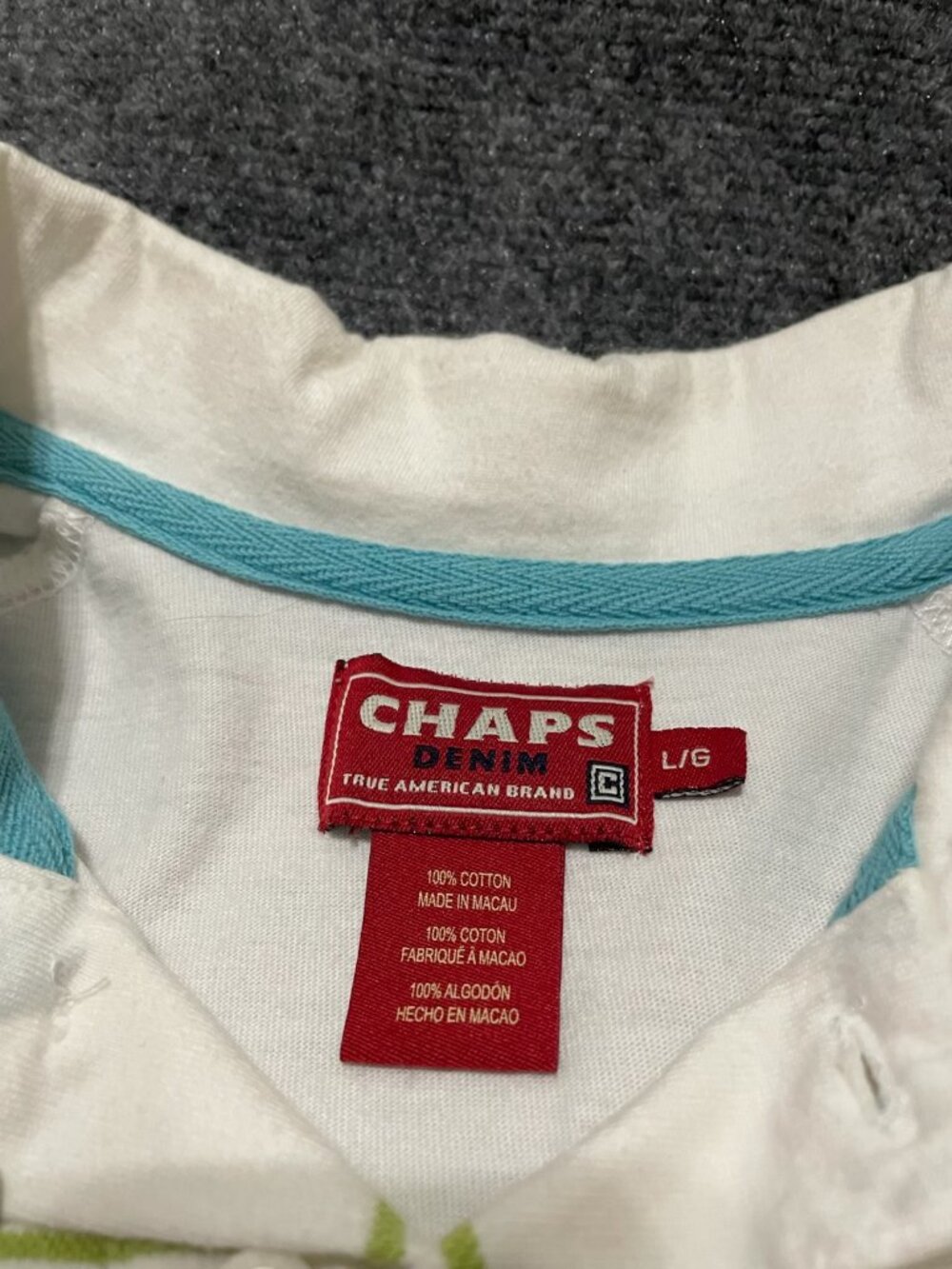 Chaps Denim Striped Polo Shirt L/G - Picture 2 of 2